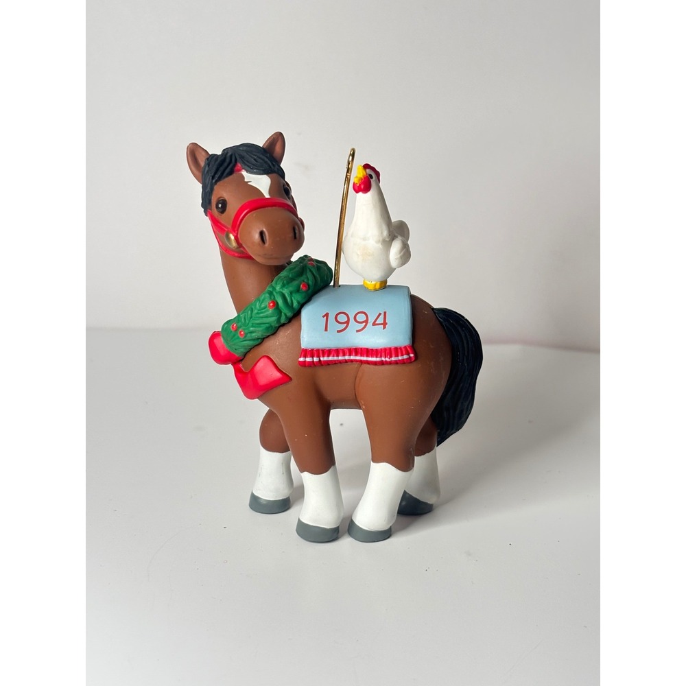 Vintage 1994 Hallmark Keepsake Ornament Horse with Chicken Wreath Christmas